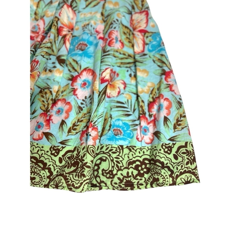 Vintage 90's Hibiscus Floral A-Line Pleated Skirt 8 Boho Folk Romantic Fiesta